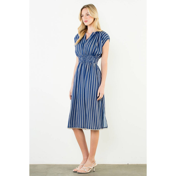Lillian- Striped Smocked Waist Short Sleeve Dress - Pine & Moss
