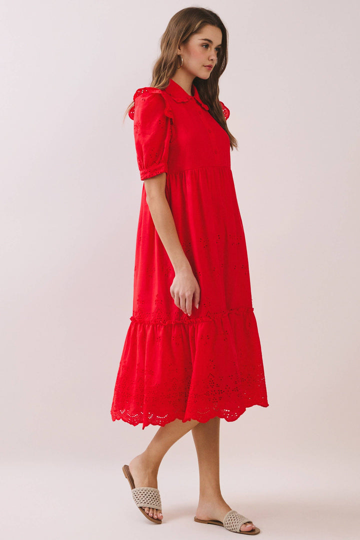 Hazel Flowy Midi Dress- Red