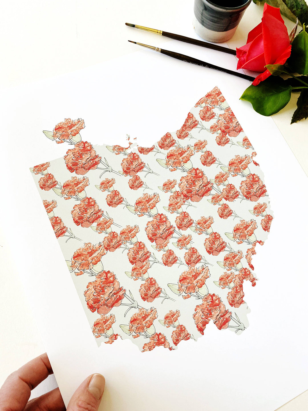 Ohio State Flower Map - ART PRINT  : Watercolor / 8" x 10"