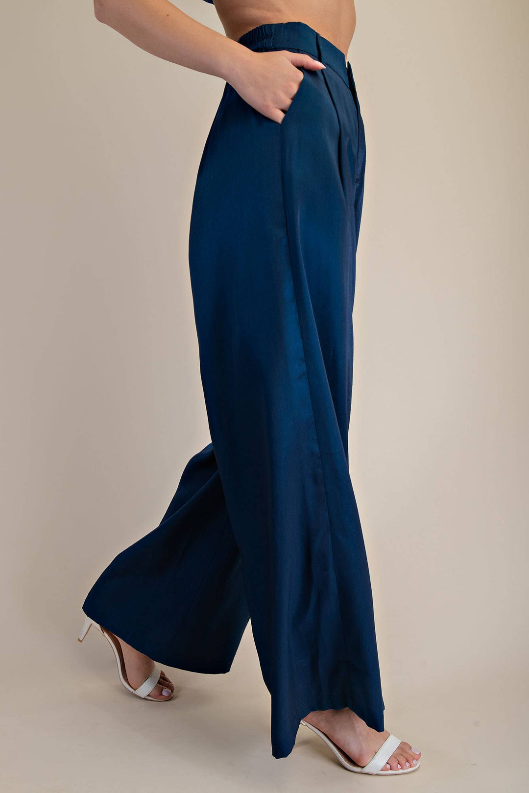 The Remi High Waist Tailored Wide Pants- Navy - Pine & Moss