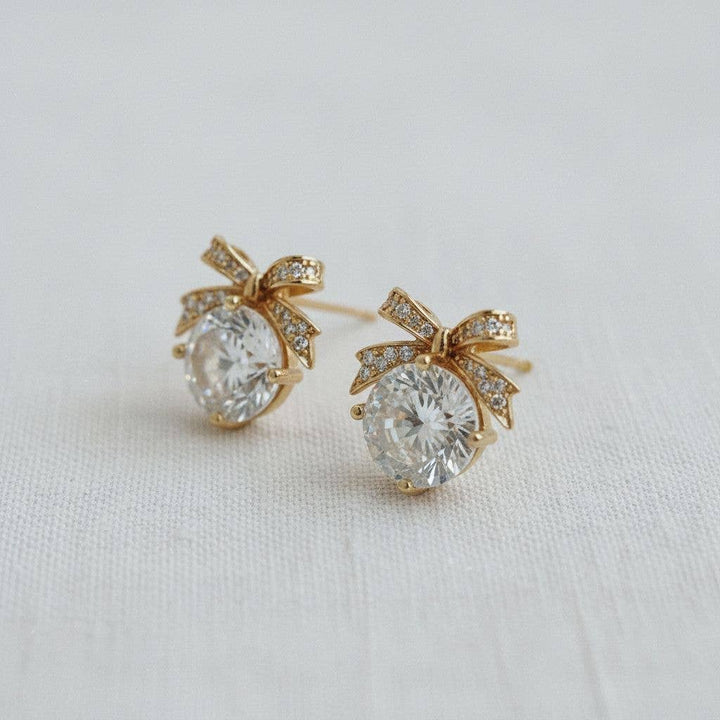 Sweetheart- Cubic Zirconia Bow Stud Earrings