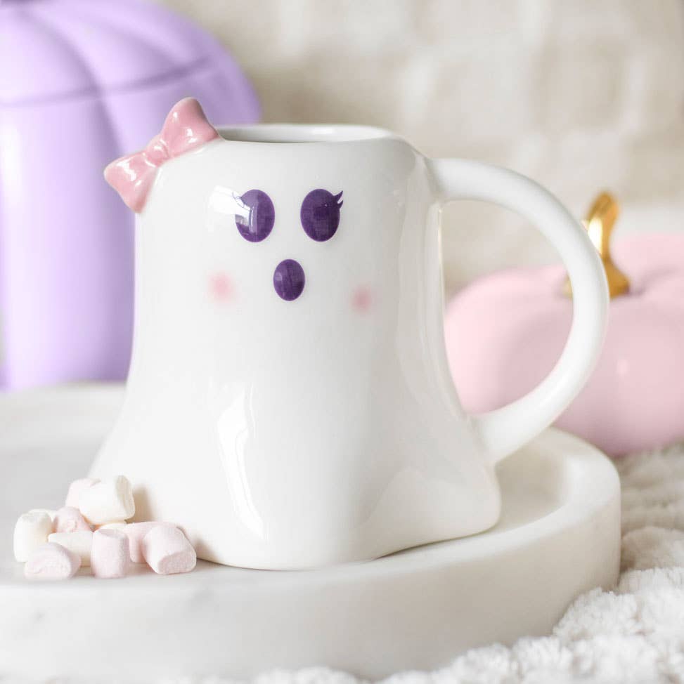 Mrs Boo Ghost Shaped Halloween Mug with Bow