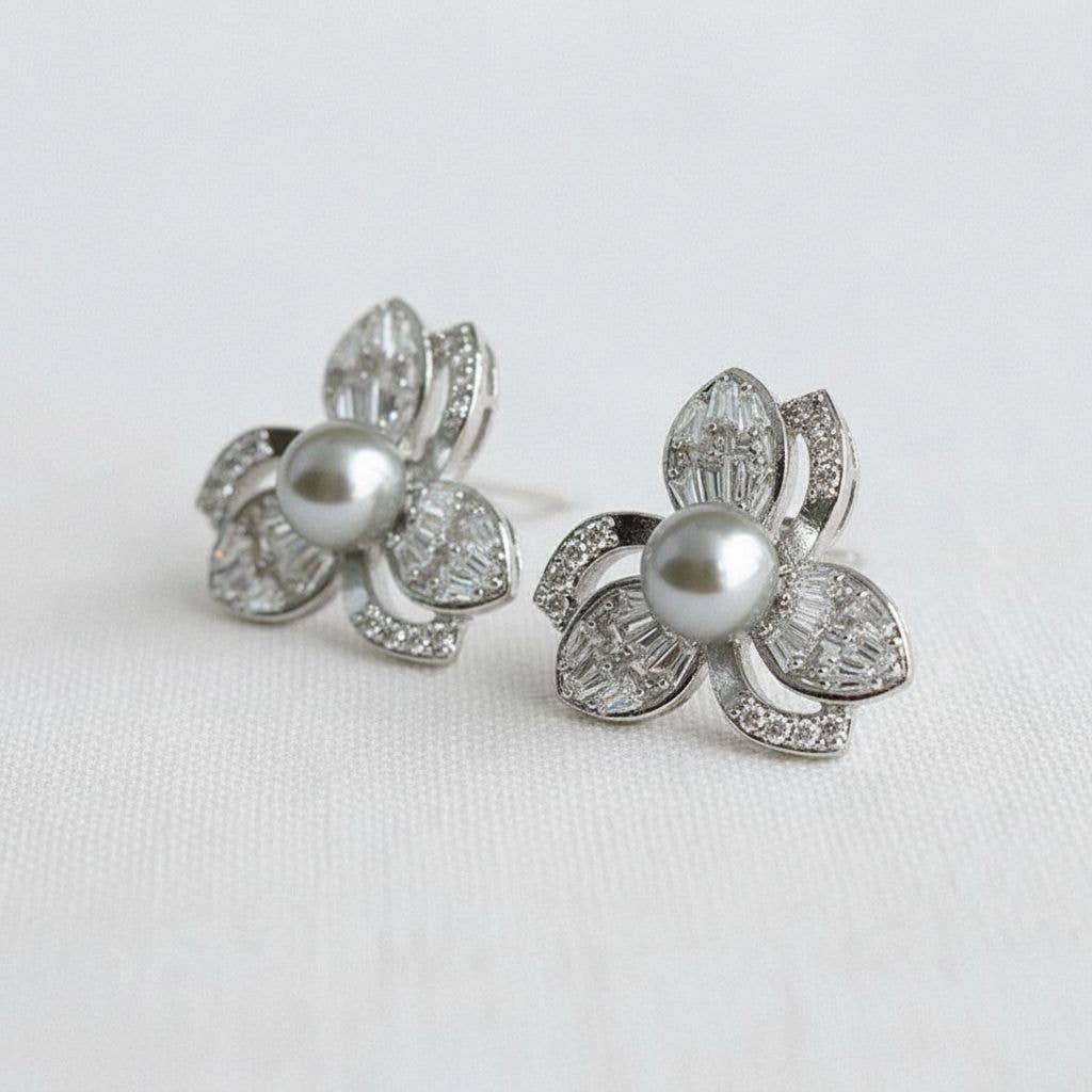 Silver Blossom- Chic Floral Gemstone Drop Earrings