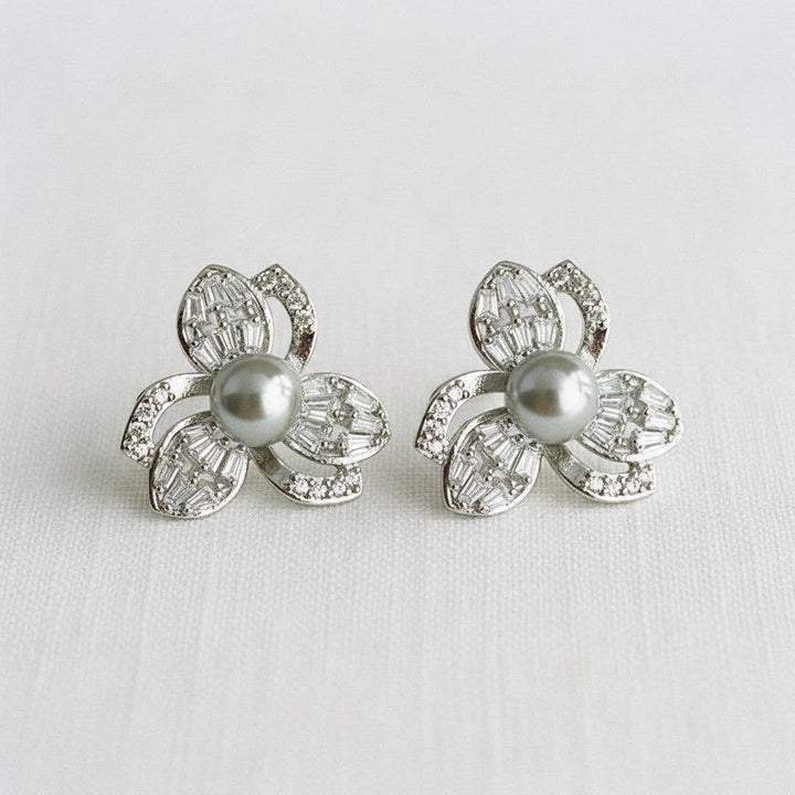 Silver Blossom- Chic Floral Gemstone Drop Earrings