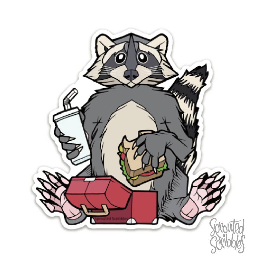 Raccoon Eating Lunch Sticker | Waterproof Vinyl Decal