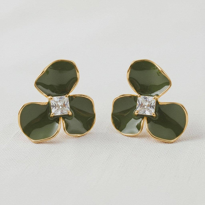 Petal Path- Floral Enamel Drop Earrings with Vintage Charm