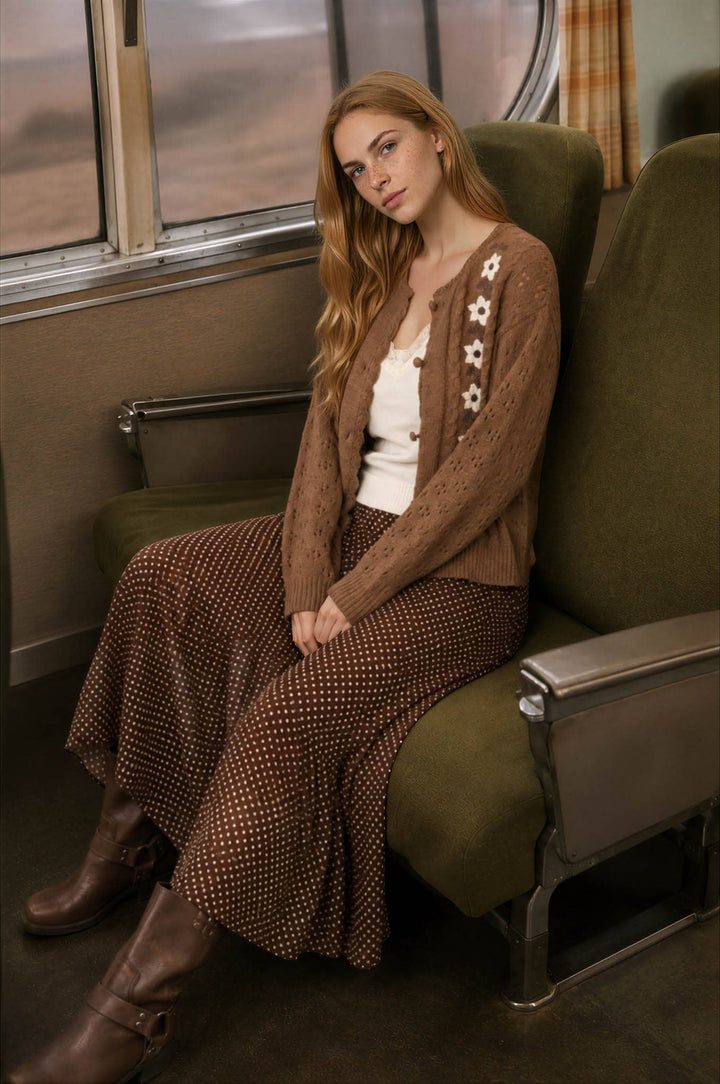 KELLY FLORAL EMBROIDERY CROCHET KNIT DETAIL CARDIGAN