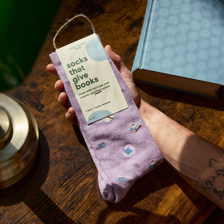 Conscious Step:Socks that Give Books (Purple Books and Mugs): Small