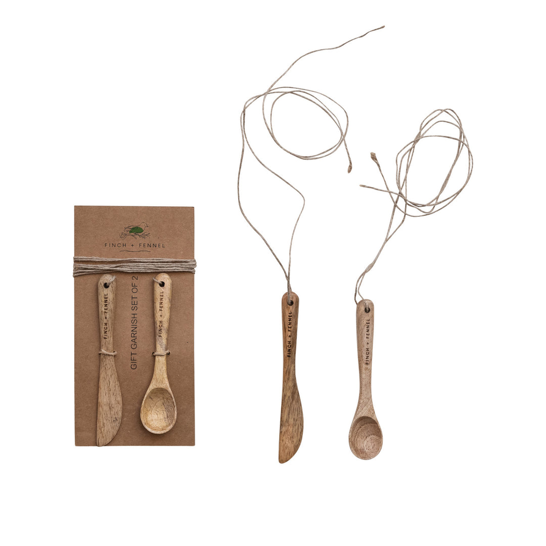 Mango Wood Spoon &amp; Canape Knife, Set of 2