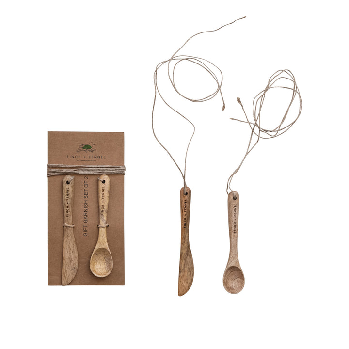 Mango Wood Spoon &amp; Canape Knife, Set of 2