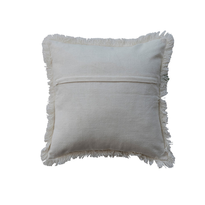 Santa Cotton Slub Printed Pillow, Embroidery &amp; Frinfge