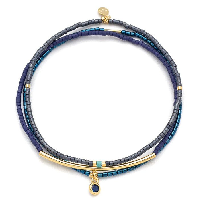 Tonal Chromacolor Miyuki Bracelet Trio - Navy/Gold - Pine & Moss