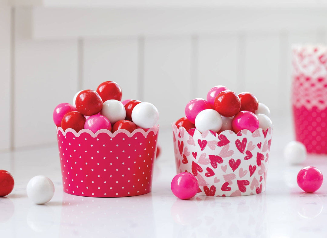 JUMBO Pink Sketch Hearts 8 oz Baking Cups (40 ct)