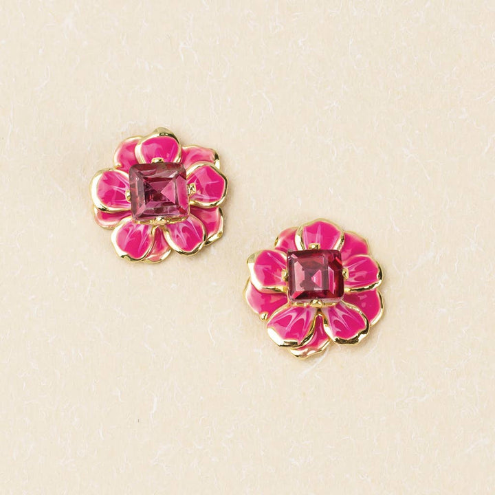 Sparkle & Shine Sm Enamel Flower Earring - Fuchsia/Gold