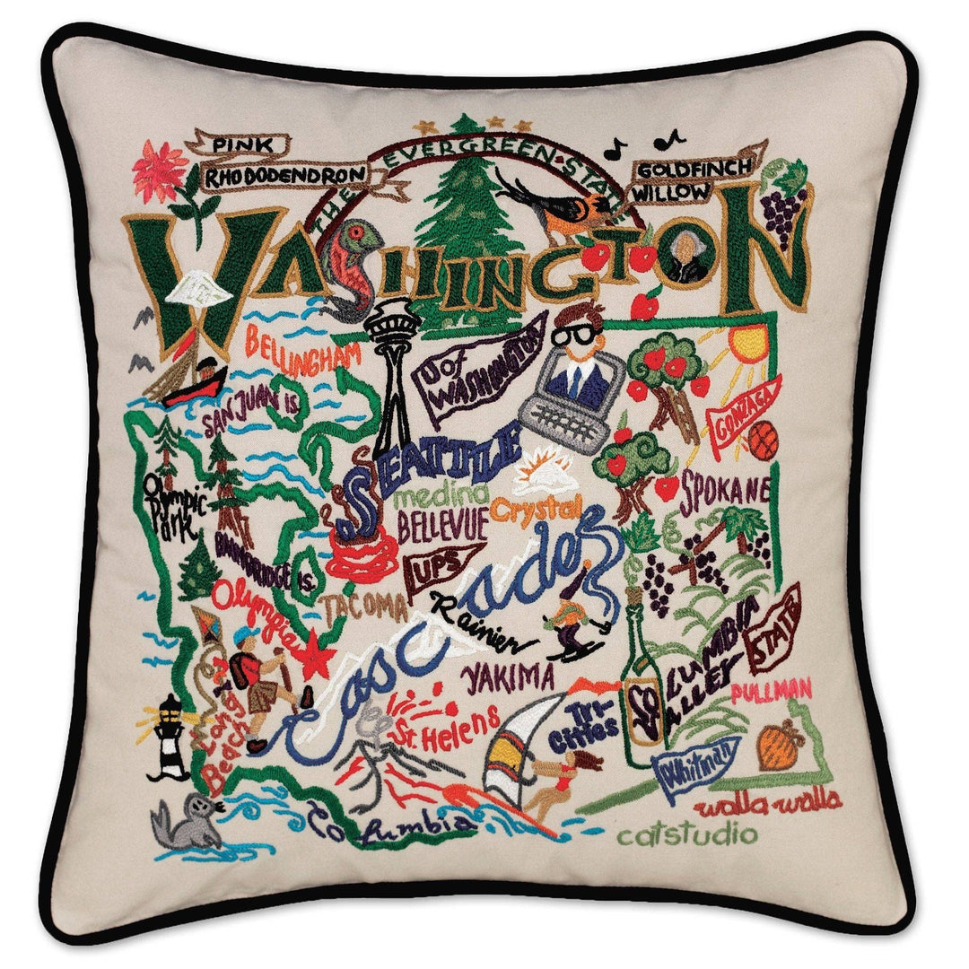 Catstudio- Washington Hand-Embroidered Pillow - Pine & Moss