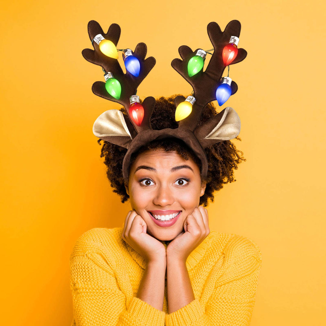 Christmas Jumbo Bulb Light Up Antlers Headband - Pine & Moss