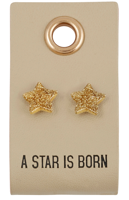 Leather Tag Petite Earrings- Star