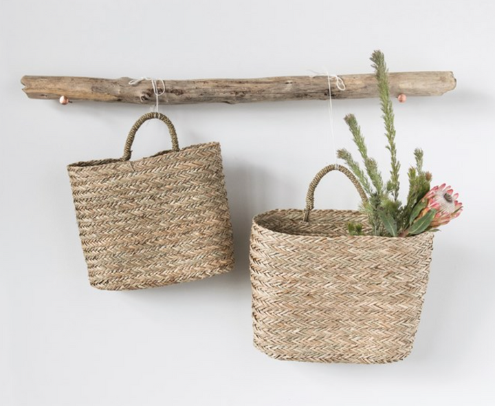 Seagrass Wall Baskets w/ Handle, two sizes
