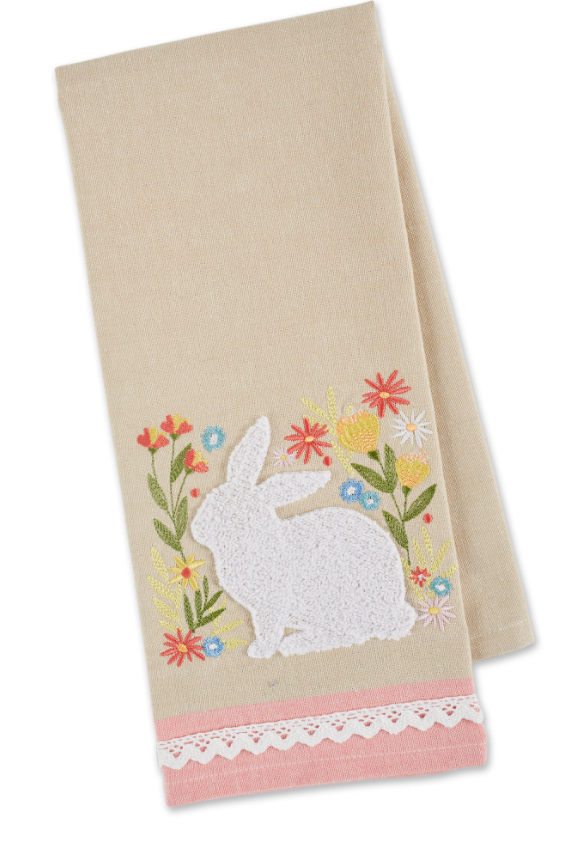 Spring Meadow Embellished Dishtowel - Pine &amp; Moss