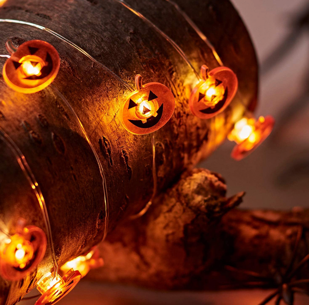 Spooky Lites- Mini Copper Wire Pumpkins Lights- Dual Powered