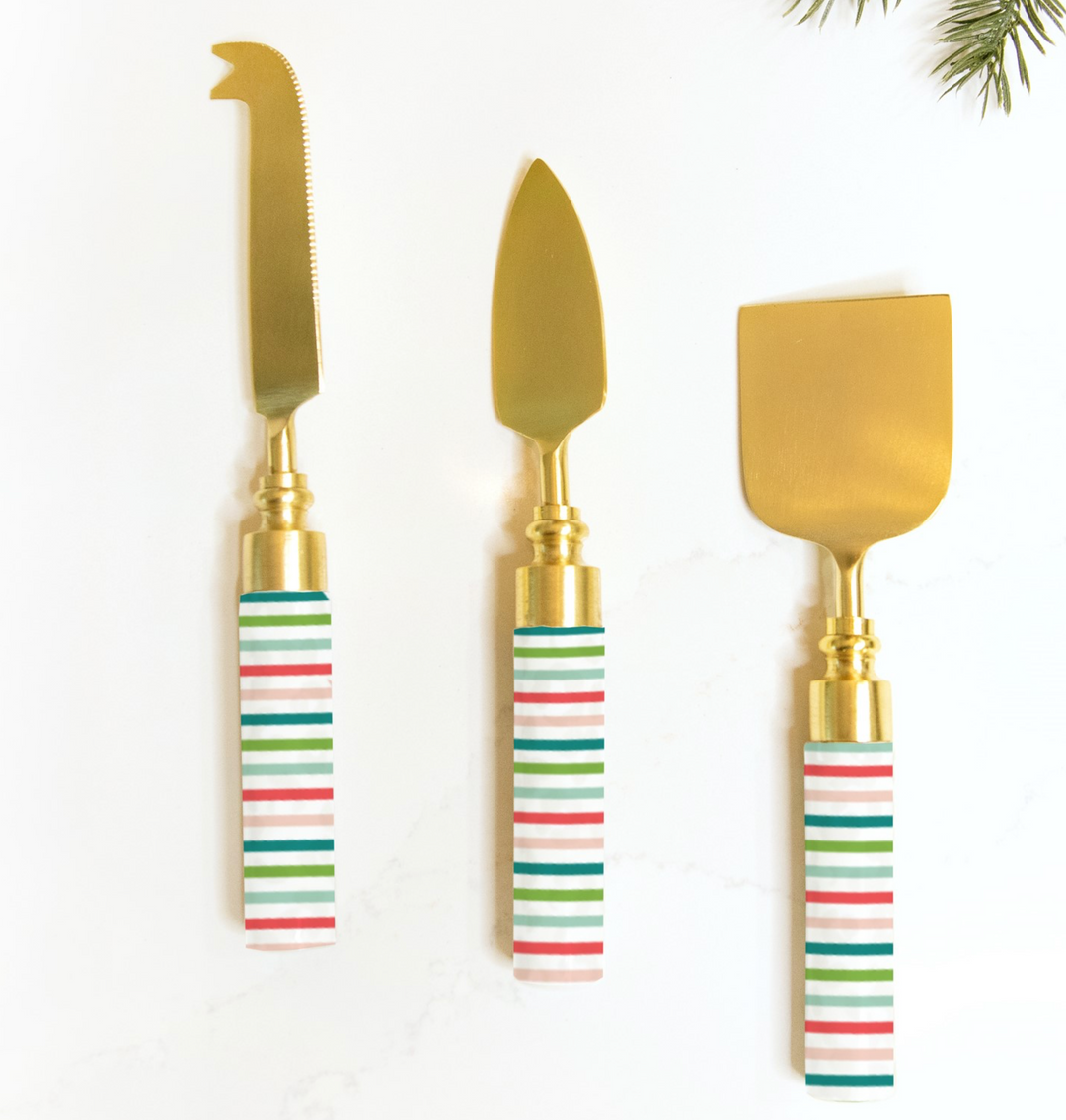 Holiday Stripe Cheese Knives