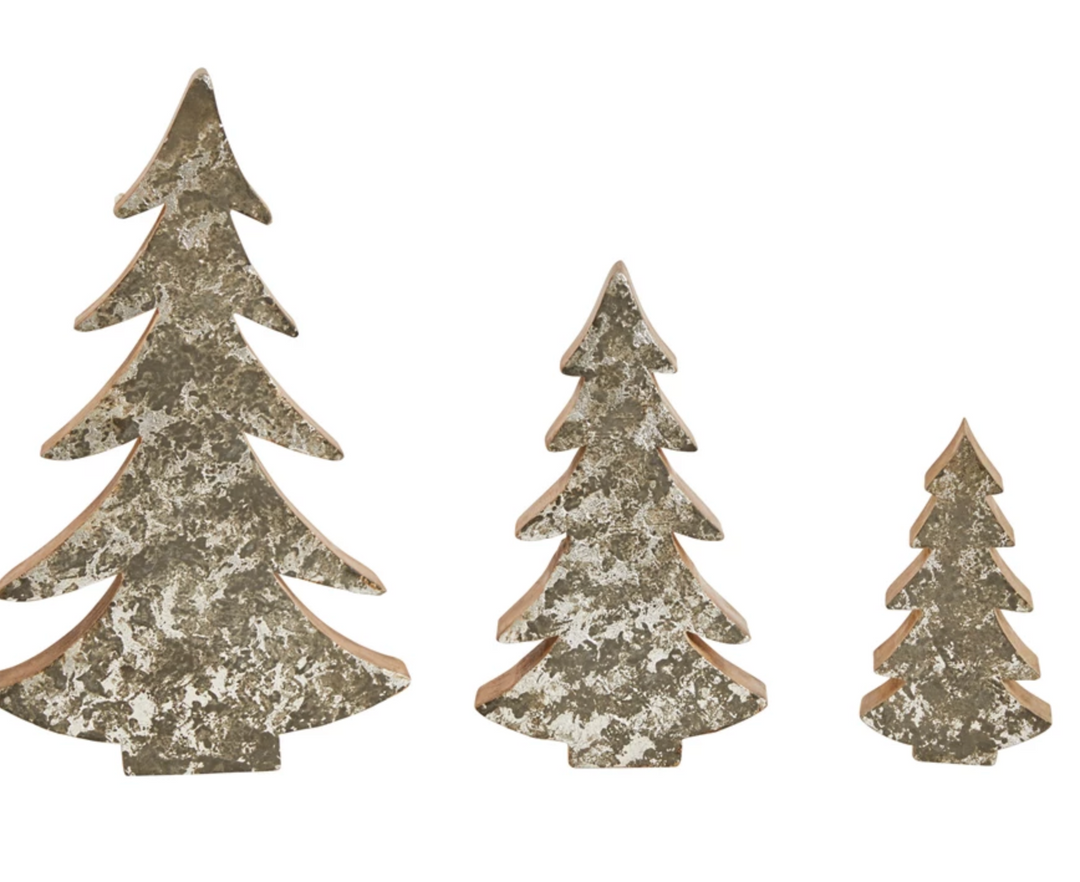 Distressed Silver Finish Wood Trees