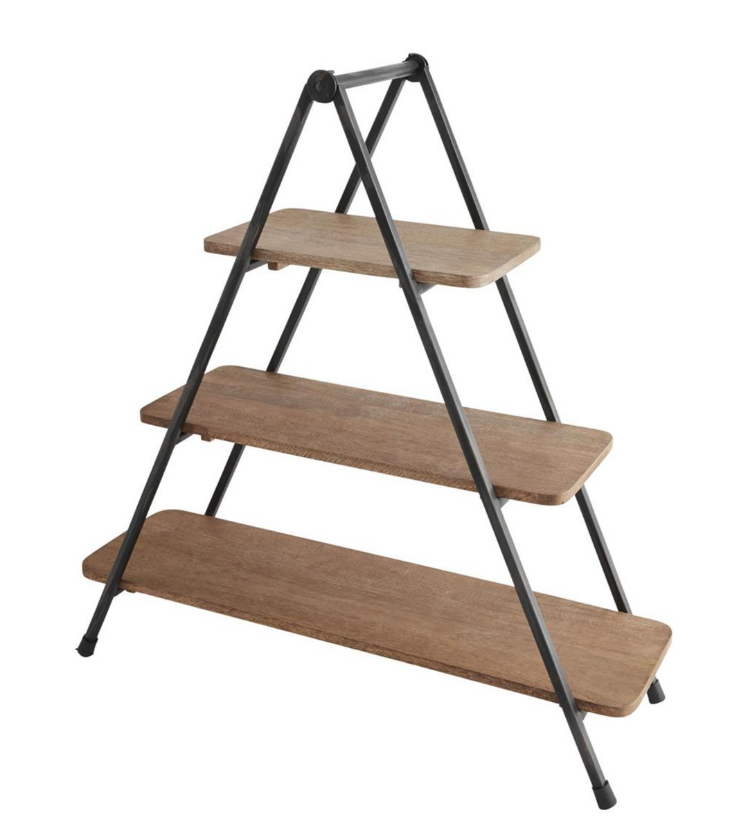 Three Tiered Metal & Wood Serving Stand