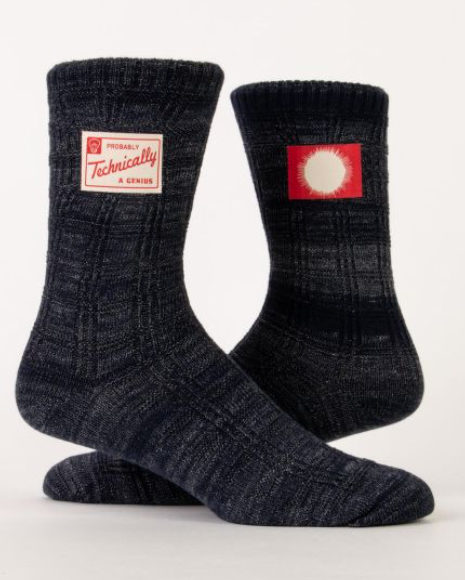 Blue Q Tag Socks - Probably Technically A Genius