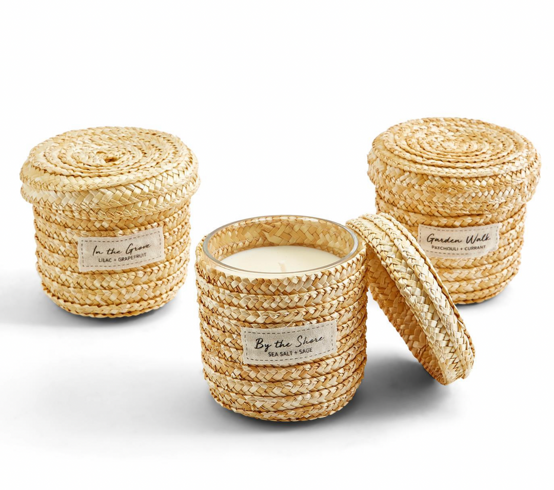 Nature's Basket Scented Candle in Hand-Crafted Straw Basket with Lid