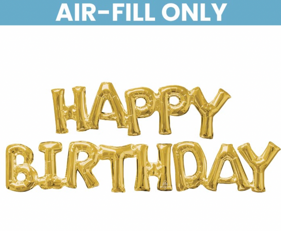 Happy Birthday Gold Balloons (air-filled)