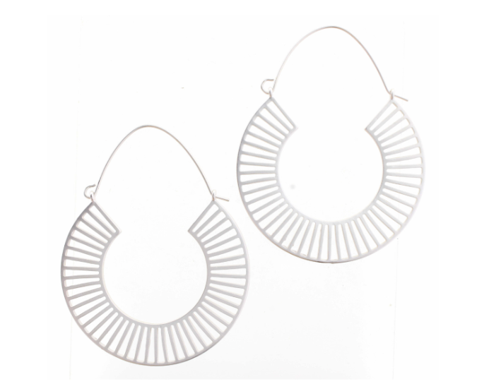 Silver Hoop with Lines Earrings