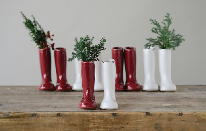 Stoneware Boot Vase- Red or White