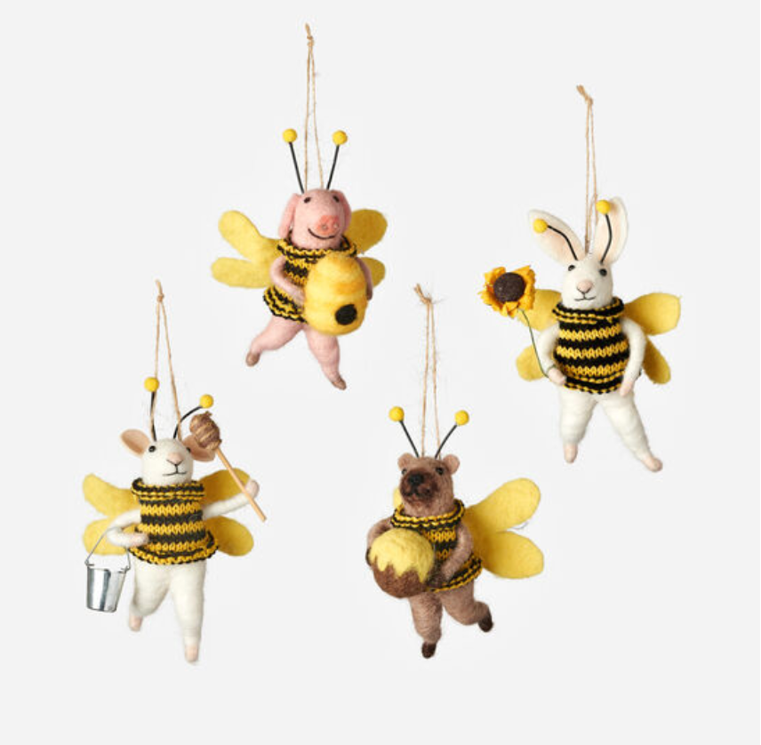 Wool Felt Bee Ornament- 4 Designs