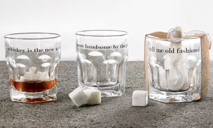 Old Fashion Whiskey Glass Set with Soap Stones