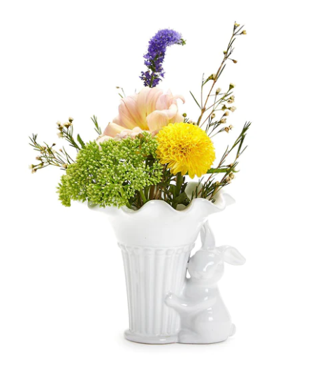 Blooms & Easter Bunny Fluted Vase - Pine & Moss