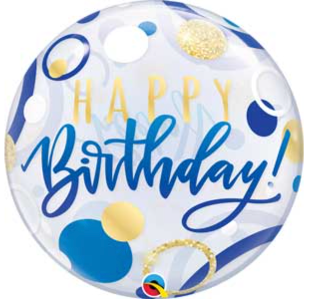 Blue & Gold Birthday Bubble Balloon- 22"