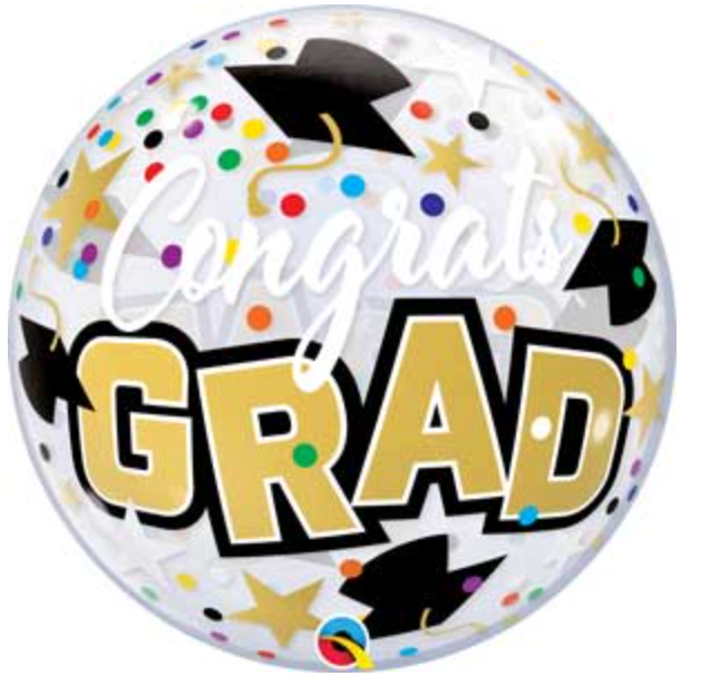 Congrats Grad Stars & Dots Bubble Balloon- 22" - Pine & Moss