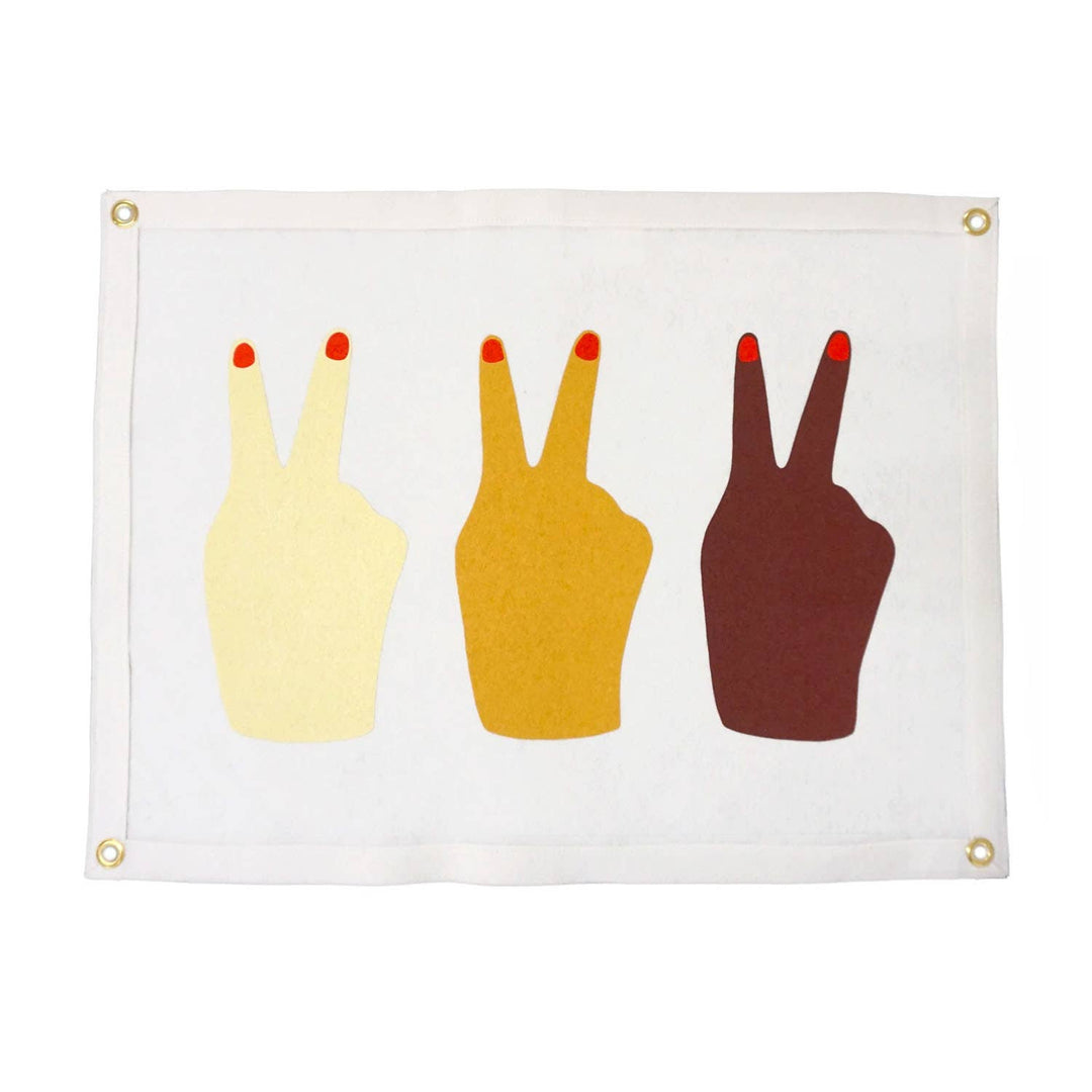 Three Peace Signs Camp Flag - Pine & Moss