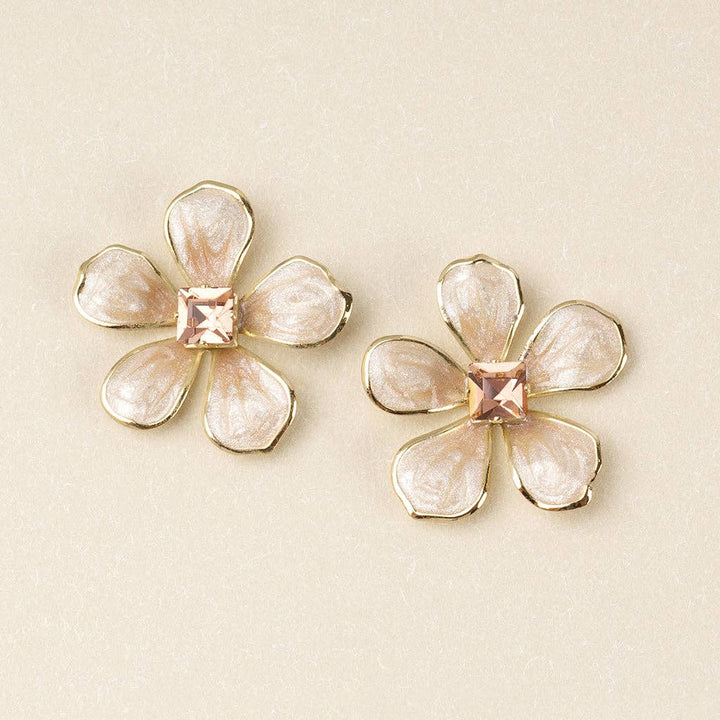 Sparkle & Shine Lg Enamel Flower Earring - Silk/Gold
