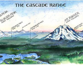 The Cascade Range Water Color Print by Elizabeth Person